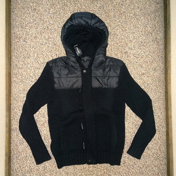 Men's EXPRESS Hooded Knit Sweater | Jacket | Coat - Picture 2 of 7